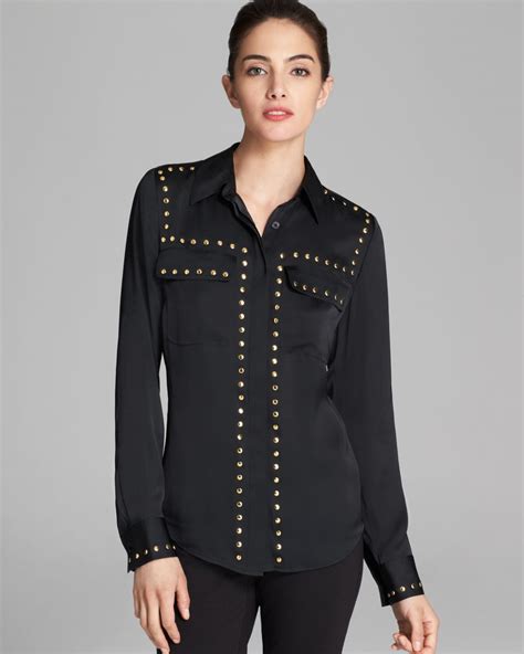 michael kors black studded shirt|Michael Kors men's white shirt.